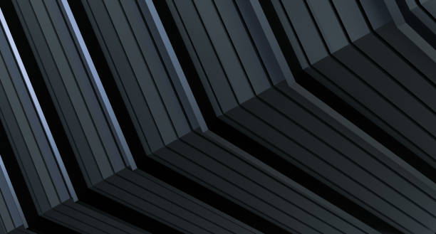 istock Black architectural corner design. Gloomy metallic design square corner background in stripes.Abstract design background.3D render. 1410667921