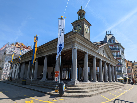 La Grenette or open-air public market building and plaza area at Place du Marché Vevey Switzerland