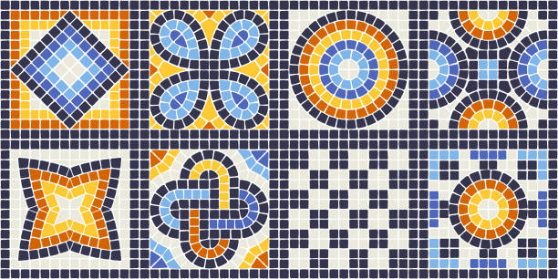 illustrations, cliparts, dessins animés et icônes de ancien motif de carreaux de mosaïque. ornement décoratif en pierre antique. - tile tiled floor bathroom backgrounds