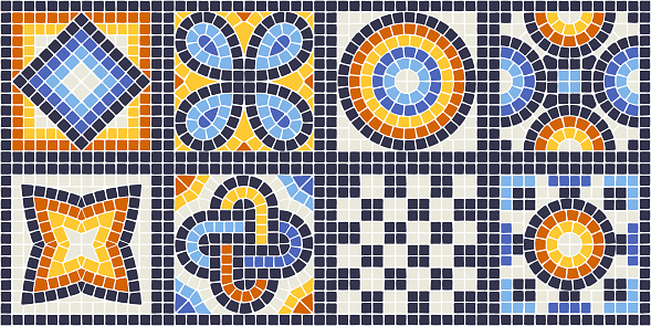 Ancient mosaic tile pattern. Decorative antique stone ornament. Abstract antique texture.