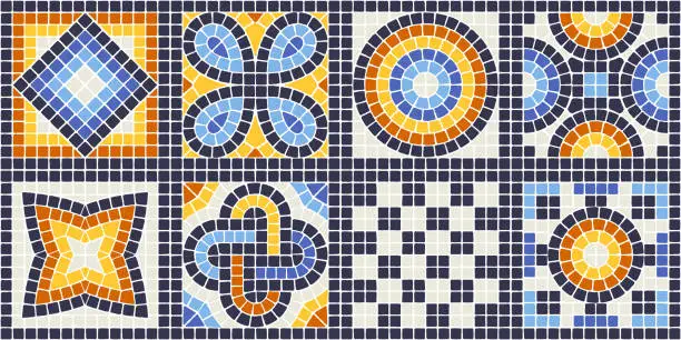 Vector illustration of Ancient mosaic tile pattern. Decorative antique stone ornament.