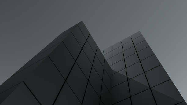 istock Architectural design abstract black. Black construction of blocks with partition up. Dark abstract architecture design with shadows.3D render. 1410668135