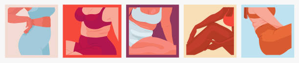 Healthy body, fat acceptance movement, body positivity Female body. Self acceptance. Healthy body, fat acceptance movement, body positivity. Flat vector illustration feme stock illustrations