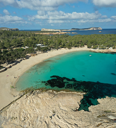 Aerial view of Cala Bassa in Ibiza