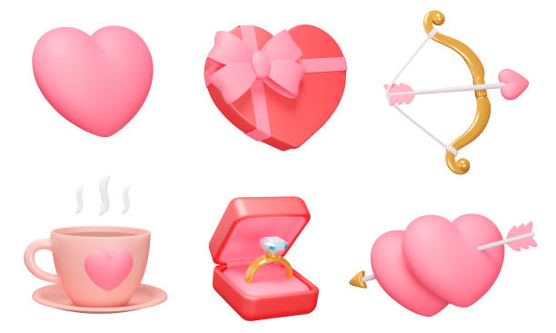 illustrazioni stock, clip art, cartoni animati e icone di tendenza di amore 3d set di icone. san valentino, romanticismo. appuntamento romantico e proposta di matrimonio. cuori, regali. icone isolate, oggetti su sfondo trasparente. illustrazione vettoriale - cupid