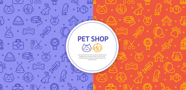 pet shop signiert nahtlosen musterhintergrund. vektor - grooming stock-grafiken, -clipart, -cartoons und -symbole