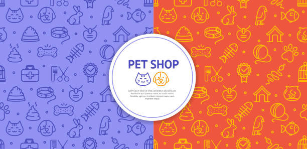 ilustraciones, imágenes clip art, dibujos animados e iconos de stock de pet shop firma un fondo de patrón sin costuras. vector - grooming