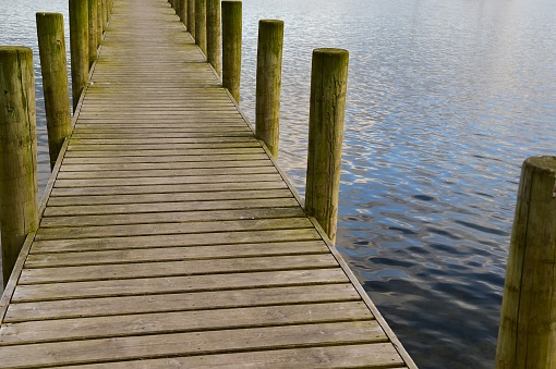 Wooden pier and docks on Lake Windermere, England
