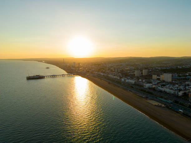 istock Aerial photo sunset over Brighton Beach UK 1410678088