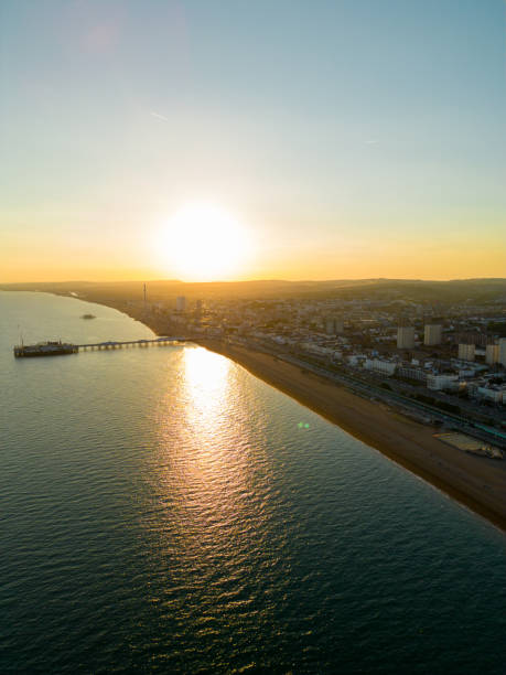 istock Vertical aerial photo sunset over Brighton Beach UK 1410678093