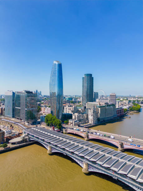 Aerial photo London One Blackfriars on River Thames Aerial photo London One Blackfriars on River Thames bankside photos stock pictures, royalty-free photos & images