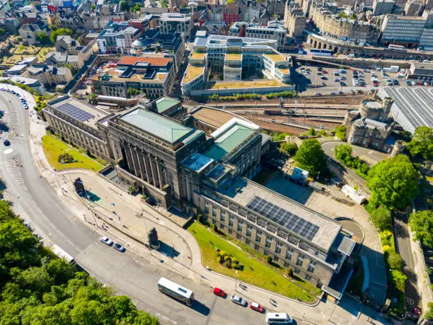 Scottish government building shot with aerial drone