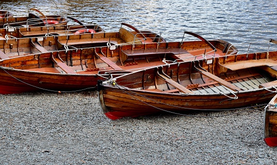 Wooden rowboats on Lake Windermere, England