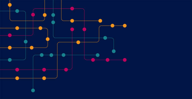 illustrazioni stock, clip art, cartoni animati e icone di tendenza di il circuito collega linee e punti. tecnologia di rete e concetto di connessione. connessioni decentralizzate ai nodi di rete - crisscross