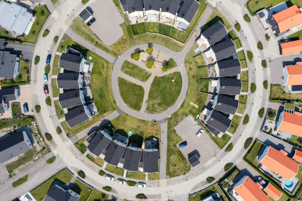 istock Circle shaped street with houses 1410681857