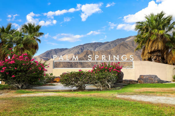 Palm Springs welcome sign on the edge of town stock photo
