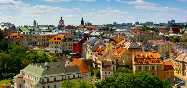Lublin, Lubelskie Voivodeship / Poland - July 24 2022: View of the old town from the castle tower of the royal castle in Lublin.