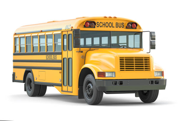 school bus isolated on white background. - school bus imagens e fotografias de stock