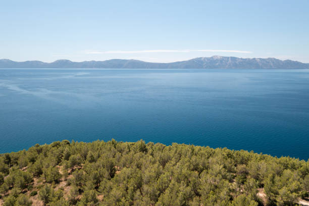 View of the Pelješac peninsula from the Dalmatian mainland stock photo