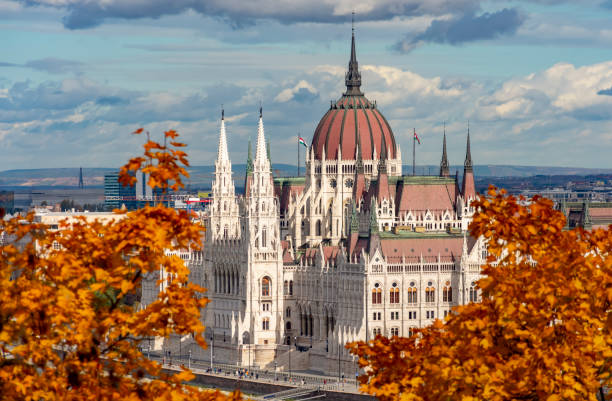 Hungarian parliament building in autumn, Budapest, Hungary stock photo