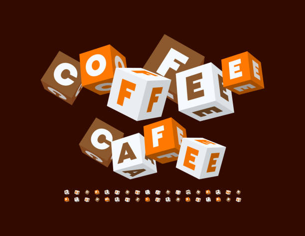 istock Vector trendy banner Coffee Cafe. Set of unique Alphabet Letters and Numbers 1410693856