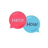 istock Chat bubbles with english and spanish. 1410695259