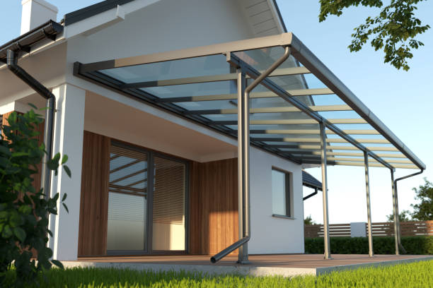 istock Terrace canopy, clear glass roof, 3d illustration 1410699443