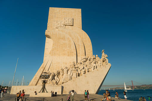 Lisbon,Portugal- July 4th,2022: Crowds of tourists at the popular Monument to the Discoveries (Padrao dos Descobrimentos ) in Lisbon.