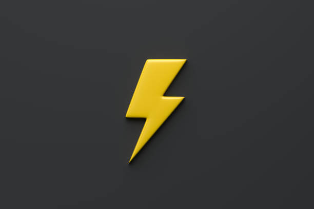 istock Yellow Lightning bolt icon on black background 1410702201