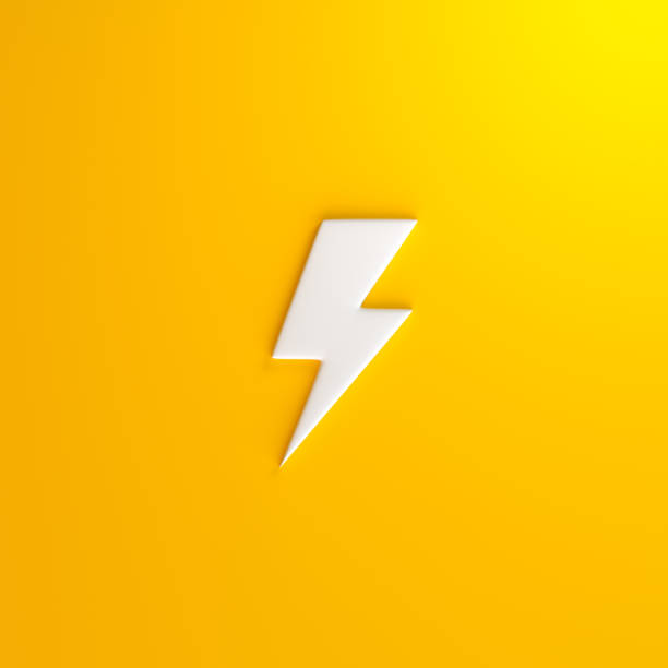 istock White Lightning bolt icon on yellow background 1410702209