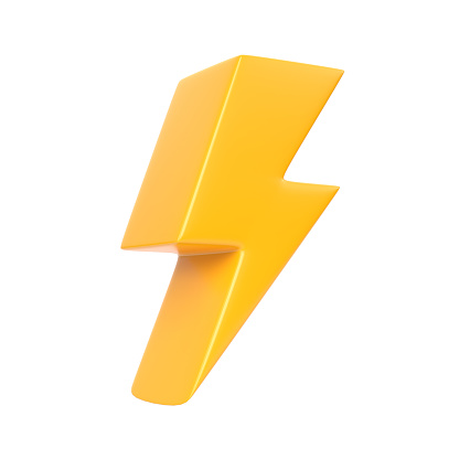 Yellow Lightning bolt icon isolated on white background. Flash icon. Charge flash icon. Thunder bolt. Lighting strike. Minimalism concept. 3D rendering illustration