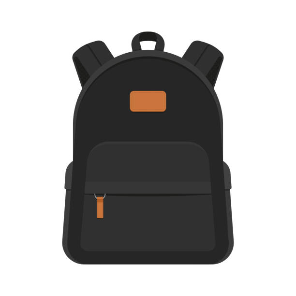 Education and Work - School and Office Supply Black Backpack with Leather Strap Isolated on White Background luggage strap stock illustrations