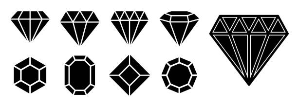zestaw ikon konturu diamentu lub diamentowych klejnotów symbole kryształów lub biżuterii kamieni szlachetnych izolowany. wektor eps - crystal bright diamond gem stock illustrations
