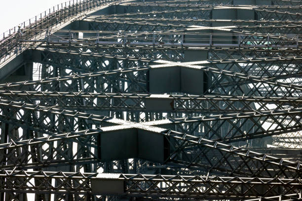 Closeup top part of large bridge steel structure