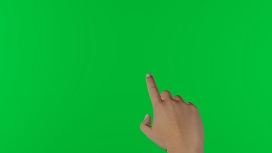 Hand on chromakey background. Finger. Template suitable for mobile app or website advertisement. 3d render.