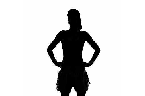 Young woman looking with hope and request - horizontal silhouette of a front view