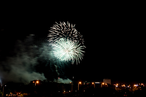 Fireworks shot above the city on Canada day in Manitoba Canada