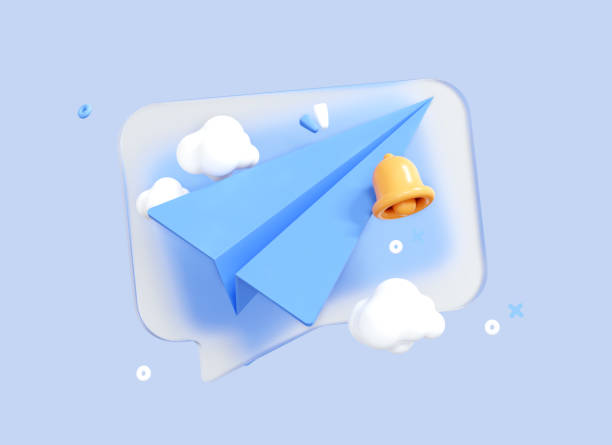 istock 3D Paper airplane on speech bubble message. Mail with Bell notification. Send message concept. Online social media marketing. Creative design icon isolated on blue background. 3D Rendering 1410713945