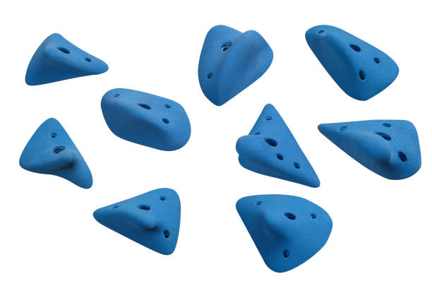 set di impugnature blu per arrampicata su roccia - luggage hold foto e immagini stock