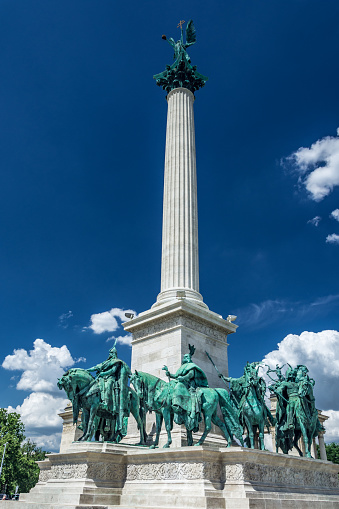 Heroes' Square (Hsök tere) is one of the main squares in Budapest. Noted for statue complex featuring the Seven chieftains of the Magyars and other important Hungarian national leaders. Is one of the most-visited attractions in Budapest, Hungary.