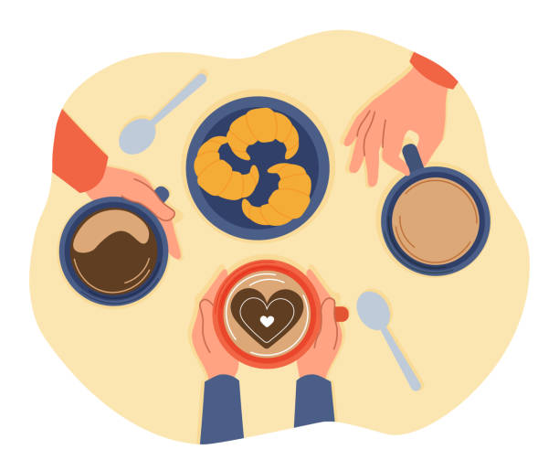 illustrations, cliparts, dessins animés et icônes de les gens boivent du café au café - coffee backgrounds cafe breakfast