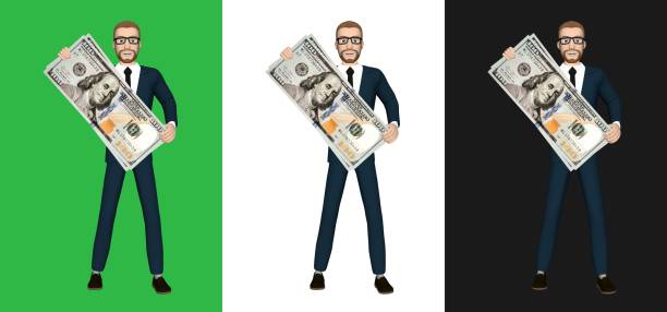 Businessman character holding big dollar illustration 3D image isolated background