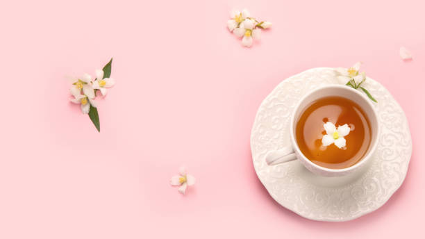 istock Jasmine tea on color background. 1410739664