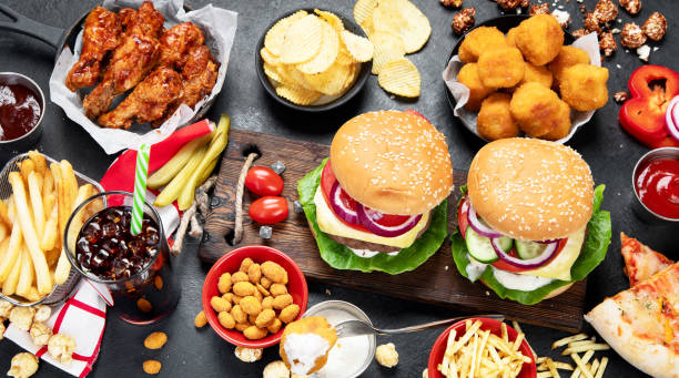 istock Various fast food products and drinks. 1410740536