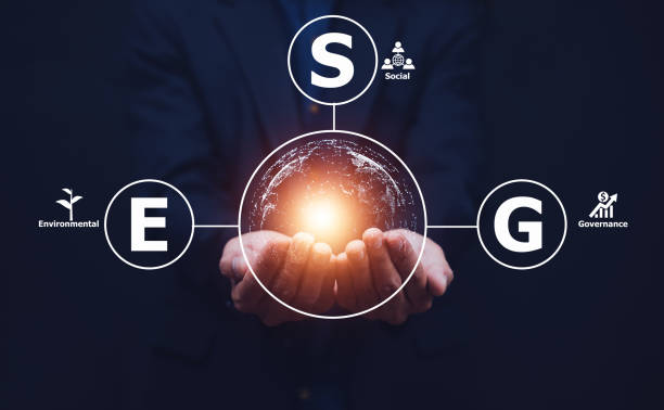 istock Businessman touch visual screen ESG Environmental social Governance concept 1410745116