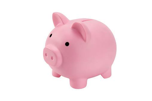 Woman hand putting money coin into piggy for saving money