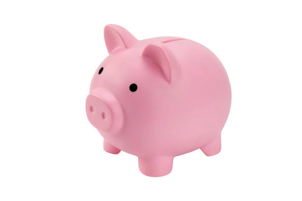 pink piggy bank isolated on a white background with clipping path. - mealheiro imagens e fotografias de stock