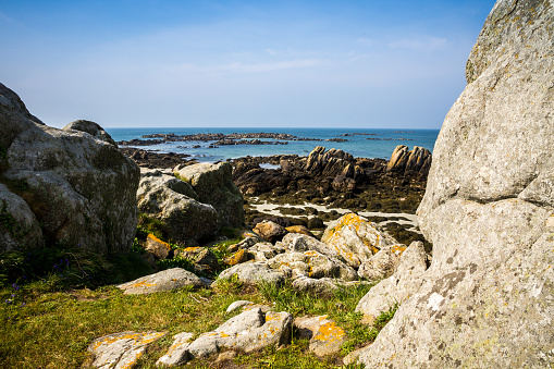 Chausey island coast and cliffs landscape in Brittany, France
