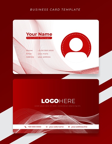 Business card or ID card template with red and white lines background for employee identity