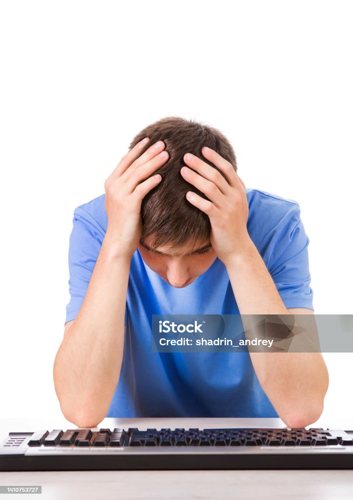 Sad Typing Sad Man With A Keyboard Stock Photo - Download Image Now - 25-29 Years ...